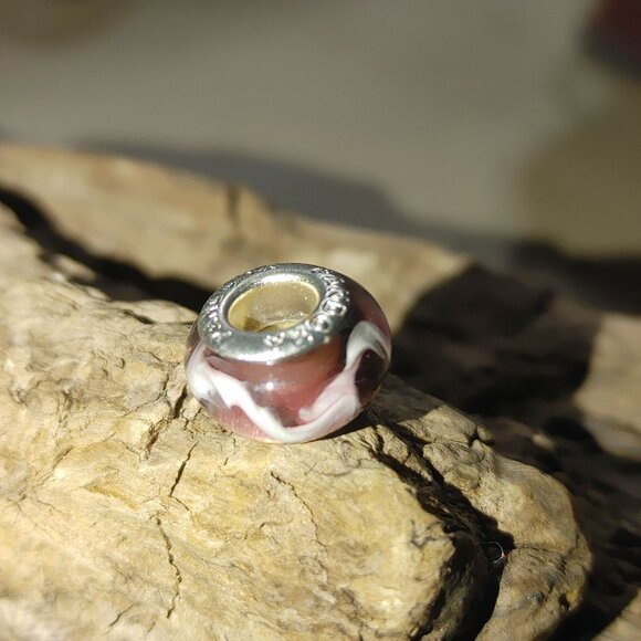 Pandora Sterling Silver Murano Art Glass Charm Beads Set of 3 White Purple Green - Picture 3 of 11